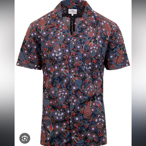 Ben Sherman Men’s Peacock Floral Short Sleeve Button Down Shirt Size L - Picture 1 of 10